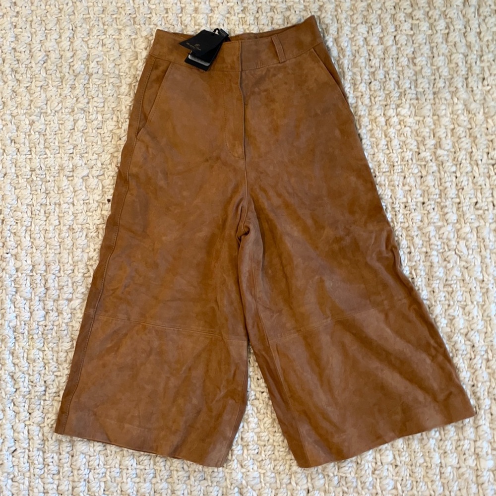 100% Leather Massimo Dutti Brown Wide Leg Pants size xs